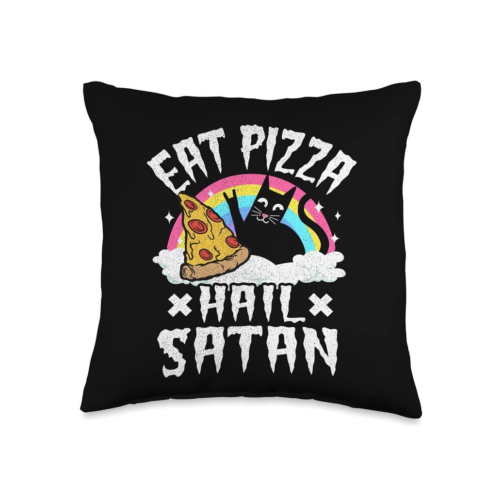 5257 Eat Pizza Hail Satan Cat Punk Rock Band Death Metal Rainbow Throw